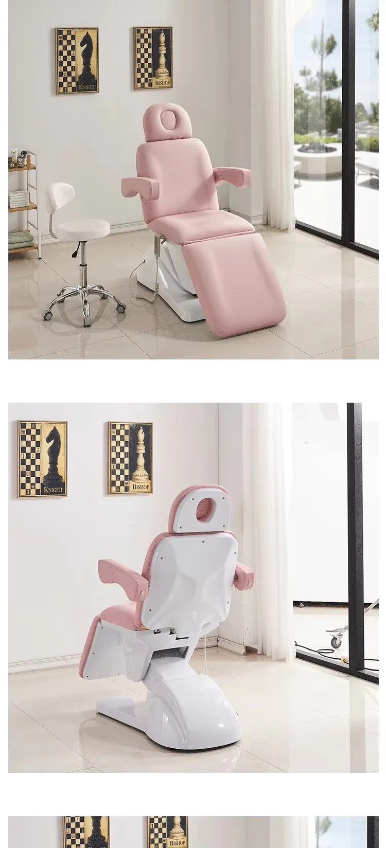 Hot Sale White Salon Furniture Massage Table 3 4 Motors Electric Facial Physical Therapy Bed with Stool and Salon Trolley