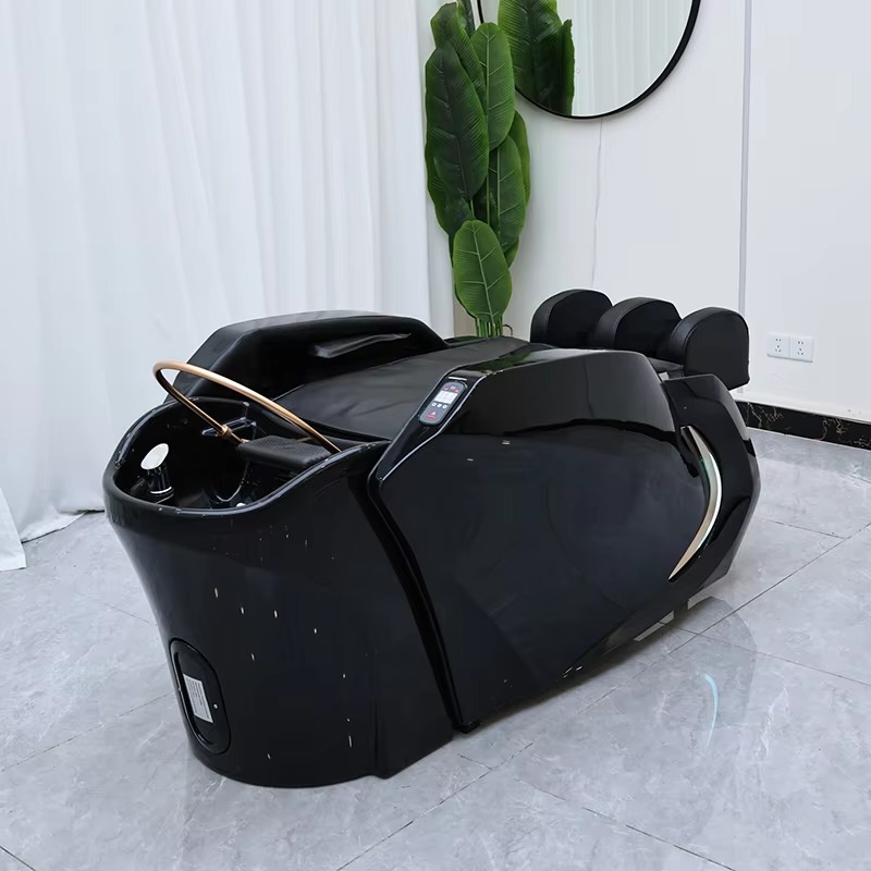 Luxury Salon Furniture Head Spa Black Washing Bed Modern Full Body Massage Electric Shampoo Bed with Water Circulation