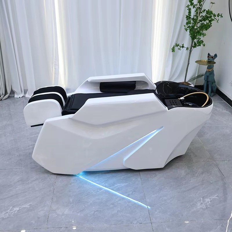 Modern Multifunction Barbershop Electric Massage Shampoo Bed Luxury White Beauty Salon Head Spa Washing Bed with Arm airbag