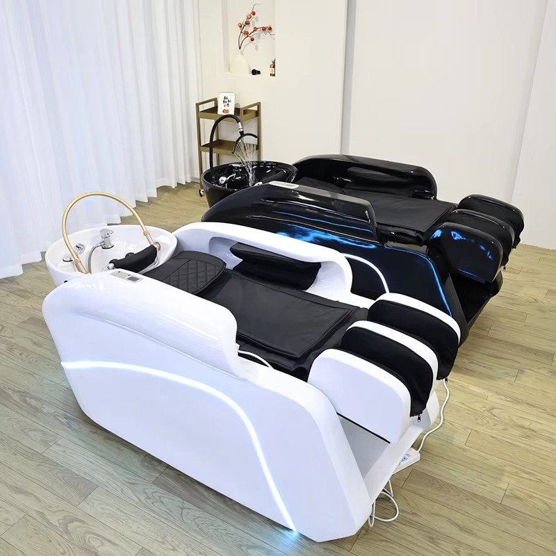 Modern Salon Electric Head Spa Hair Washing Chair Luxury 4D Full Body Massage Electric Shampoo Bed with Light and Steamer