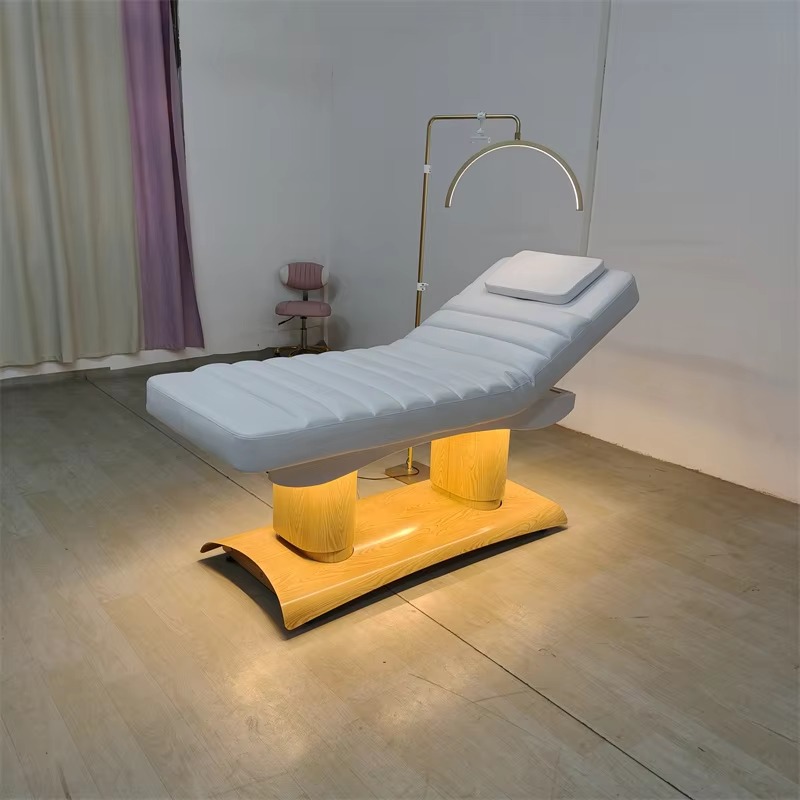 Modern Simple Salon Furniture Massage Table and Bed Luxury 4 Motors Electric Adjustable White Facial Lash Beauty Bed with Lights