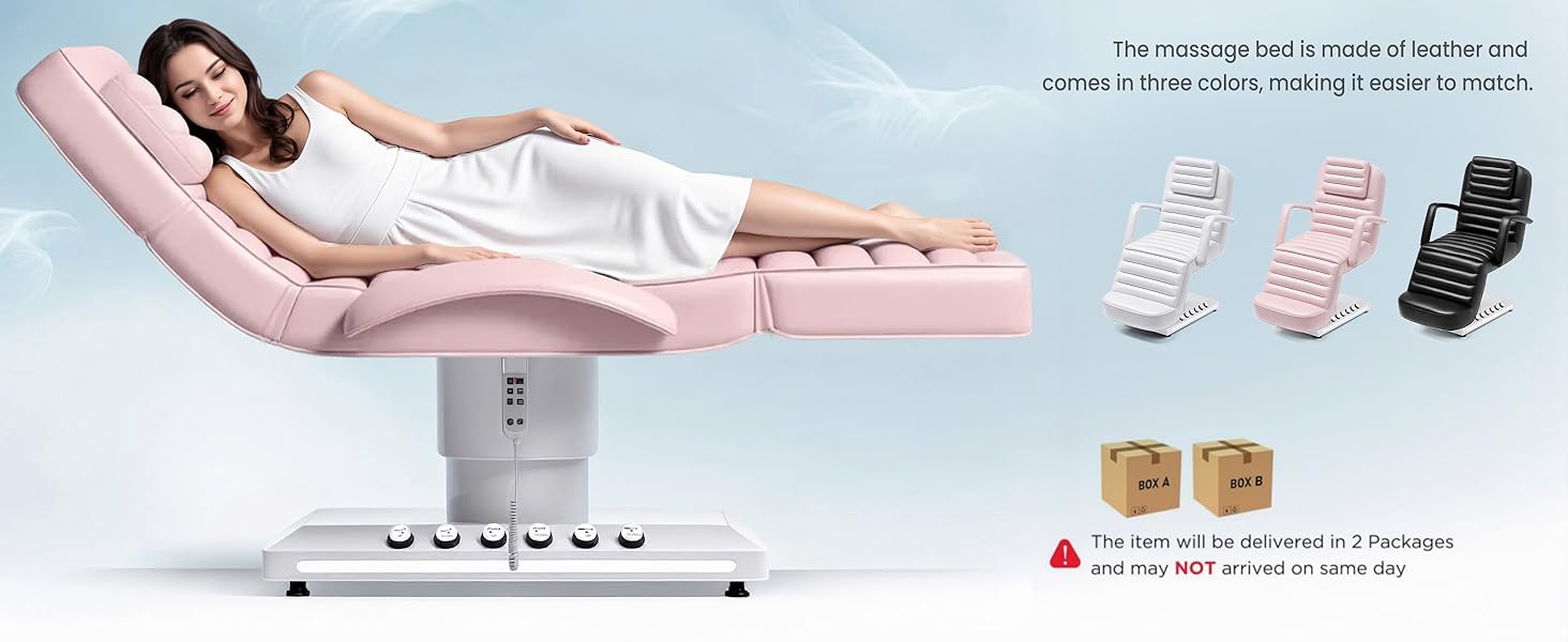 Electric Massage Table with LED Light, Adjustable Facial Bed with Foot Control for Spa, Tattoo, Waxing, and Eyelash Extension, Removable Headrest and Armrest, 90° Back & Leg Adjustment (Pink)
