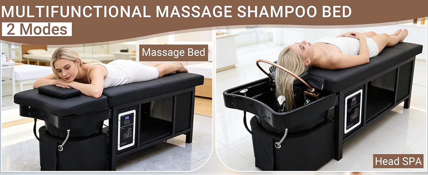 Nykto Head Spa Bed Head Spa Equipment with Steamer & Water Circulation System, Shampoo Bed Scalp Care Massage Table for Barbershop, Salon Station, Massage Parlor