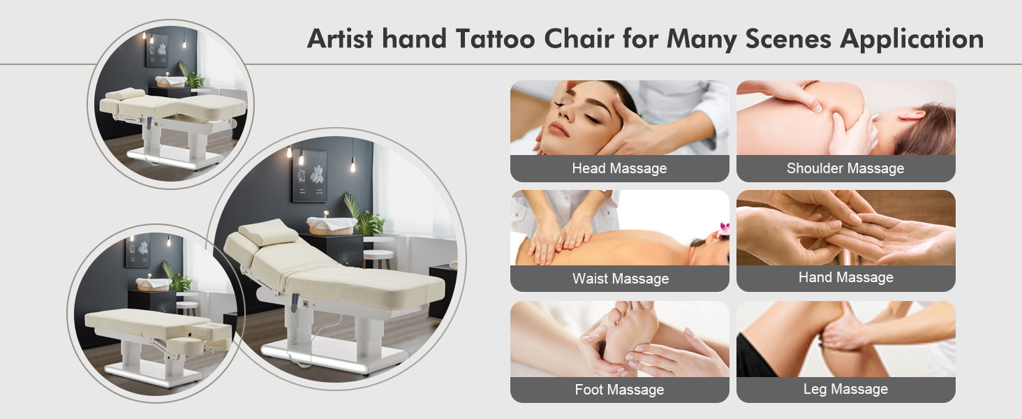 Artist hand 3 Motor Full Electric Spa Facial Beauty Bed Tattoo Medical Treatment Table Aesthetic Chair with Thermal Heated & Armrest for Salon Esthetician Doctor Podiatry