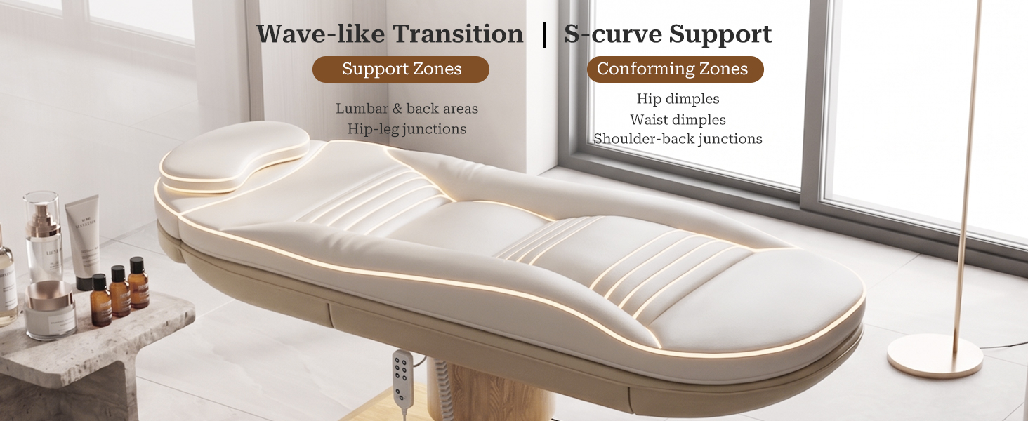 VARONXE Fully Electric Massage Table Esthetician Bed, Adjustable Spa Facial Bed Lash Chair with Light, Ergonomic Medical Exam Table for Beauty Treatment Tattooing Waxing, White