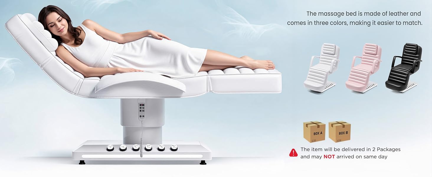 Electric Massage Table with LED Light, Adjustable Facial Bed with Foot Control for Spa, Tattoo, Waxing, and Eyelash Extension, Removable Headrest and Armrest, 90° Back & Leg Adjustment (White)