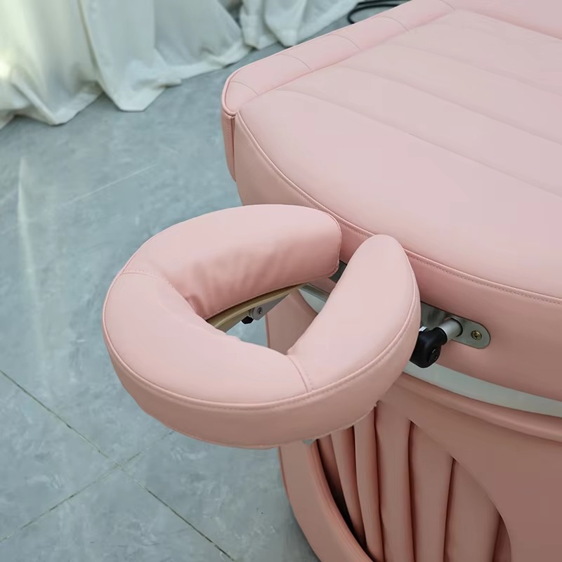 Professional Barbershop Furniture Head Therapy pink Washing Bed Modern Lay Down Foot Spa Electric Adjustable Shampoo Bed