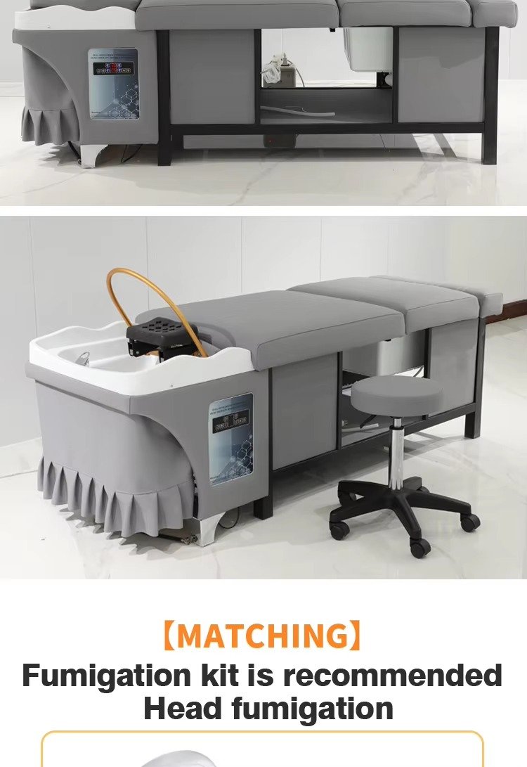 Wholesale Barber Shop Furniture Lay Down Head Spa Therapy Washing Bed Modern Thai Style Massage Shampoo Chair With Foot Bath