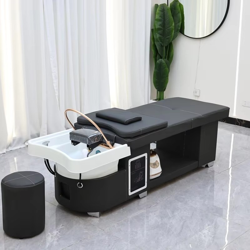 Beauty Salon Luxury Head Spa Equipment Black Shampoo Bed Water Therapy Hair Washing Basin Bed With Water Circulate