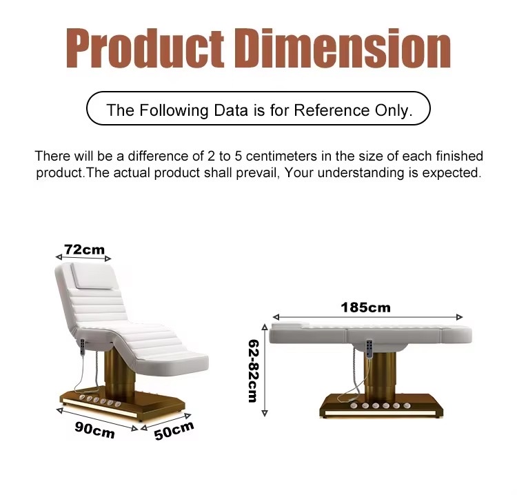 Modern White Gold Esthetician Curve Beauty Salon Bed Luxury Foot Control 3 Motors Electric Facial Spa Massage Table Lash Bed