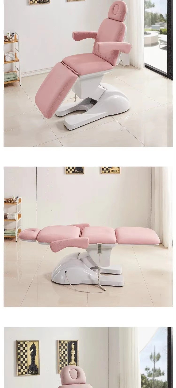 Hot Sale White Salon Furniture Massage Table 3 4 Motors Electric Facial Physical Therapy Bed with Stool and Salon Trolley