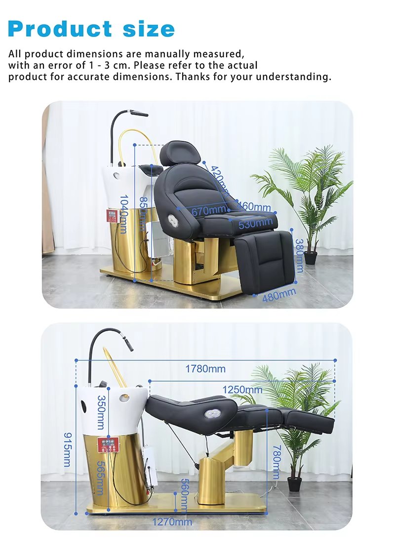 Luxury Gold Stainless Steel Base Electric Reclining Washing Chair Bed Modern Rotation Barbershop Furniture Shampoo Chair