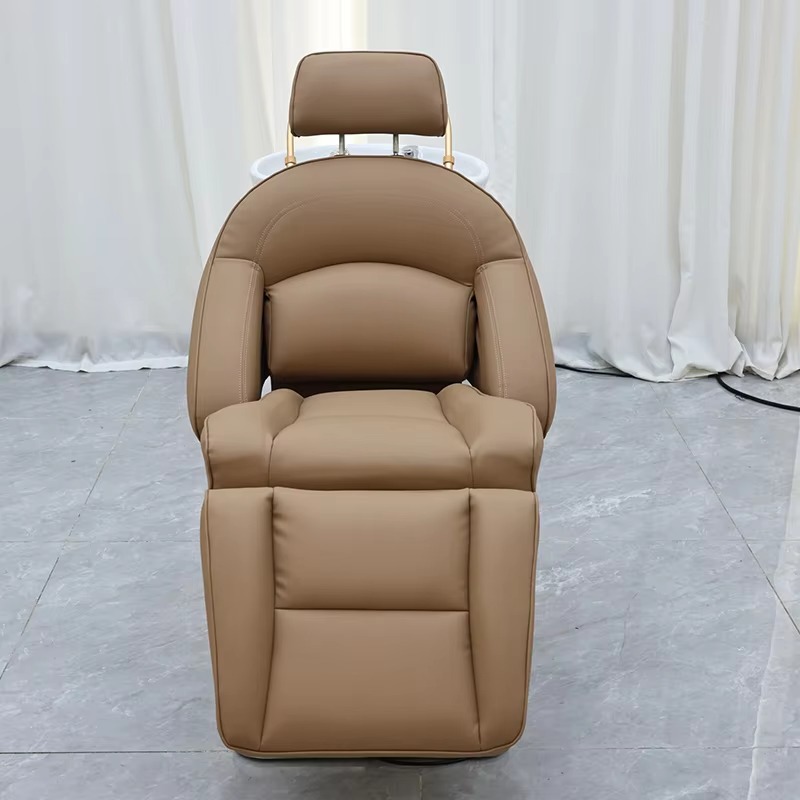 Luxury Silver Stainless Steel Base Electric Reclining Washing Chair Bed Modern Multifunction Barber Shop Swivel Shampoo Chair