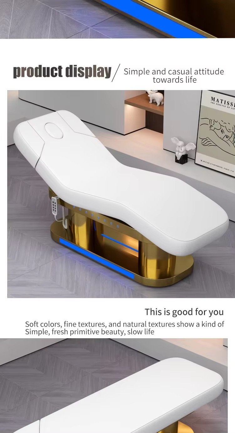Modern Beauty Salon Furniture Gold Base Therapy Medical Massage Table Luxury 4 Motors Electric Facial Spa Bed with Lights