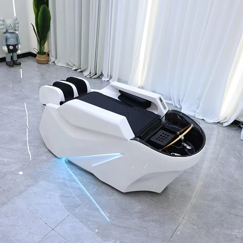 Modern Multifunction Barbershop Electric Massage Shampoo Bed Luxury White Beauty Salon Head Spa Washing Bed with Arm airbag