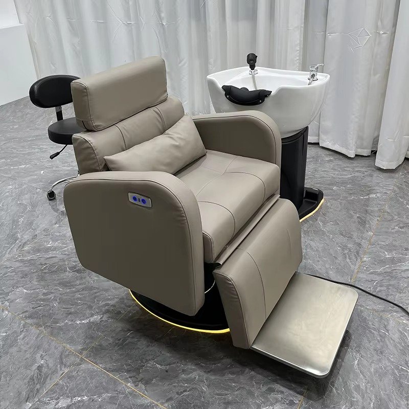 Modern Orange Leather Hairdressing Shampoo Bed Electric Hair Salon Washing Chair with Led Lighting