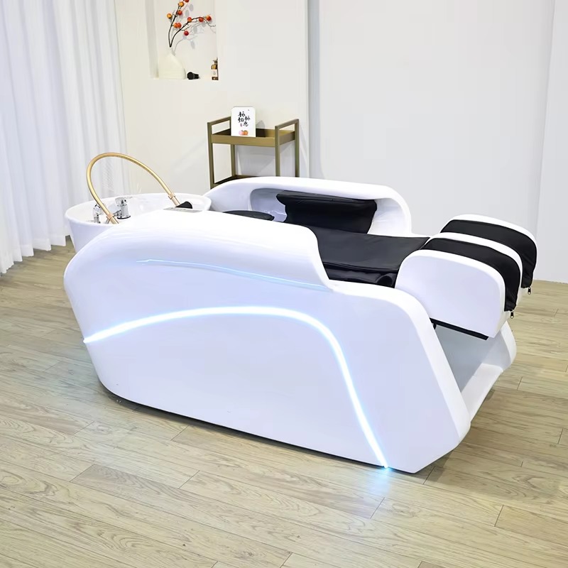Modern Salon Electric Head Spa Hair Washing Chair Luxury 4D Full Body Massage Electric Shampoo Bed with Light and Steamer
