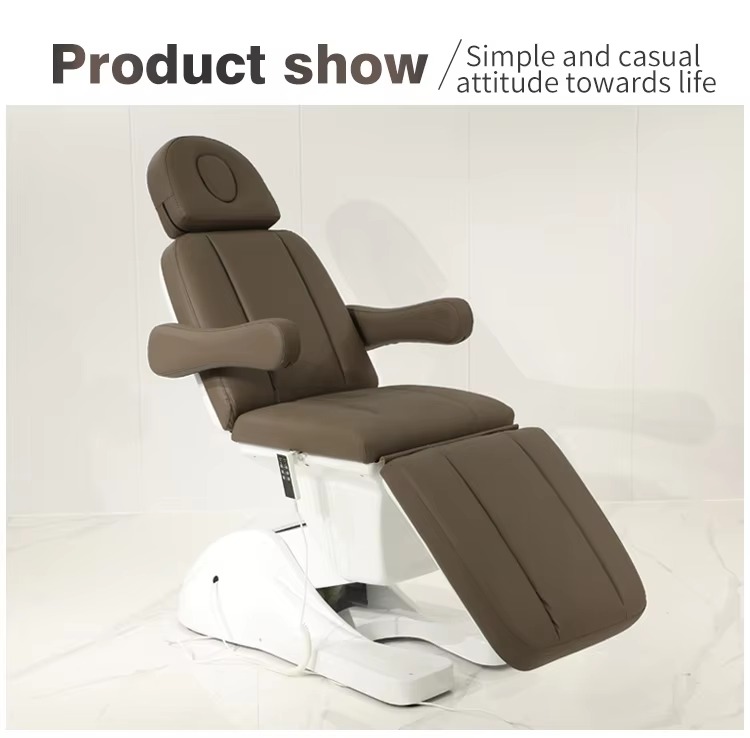 Multifunction Beauty Salon Equipment Brown PVC Leather 3 Motor Reclining Electric Massage Facial Table Spa Bed for Sale