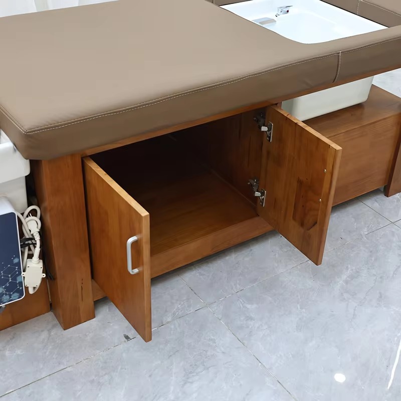 New Arrival Barbershop Furniture Solid Wood Washing Chair Bed Modern Head Spa Foot Bath and Hair Shampoo Bed with Storage