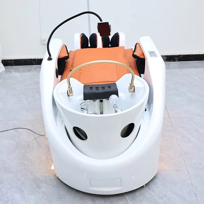 New Design Beauty Salon Furniture White Electric Full-automatic Massage Shampoo Bed Lay Down Luxury Washing Chair for Sale