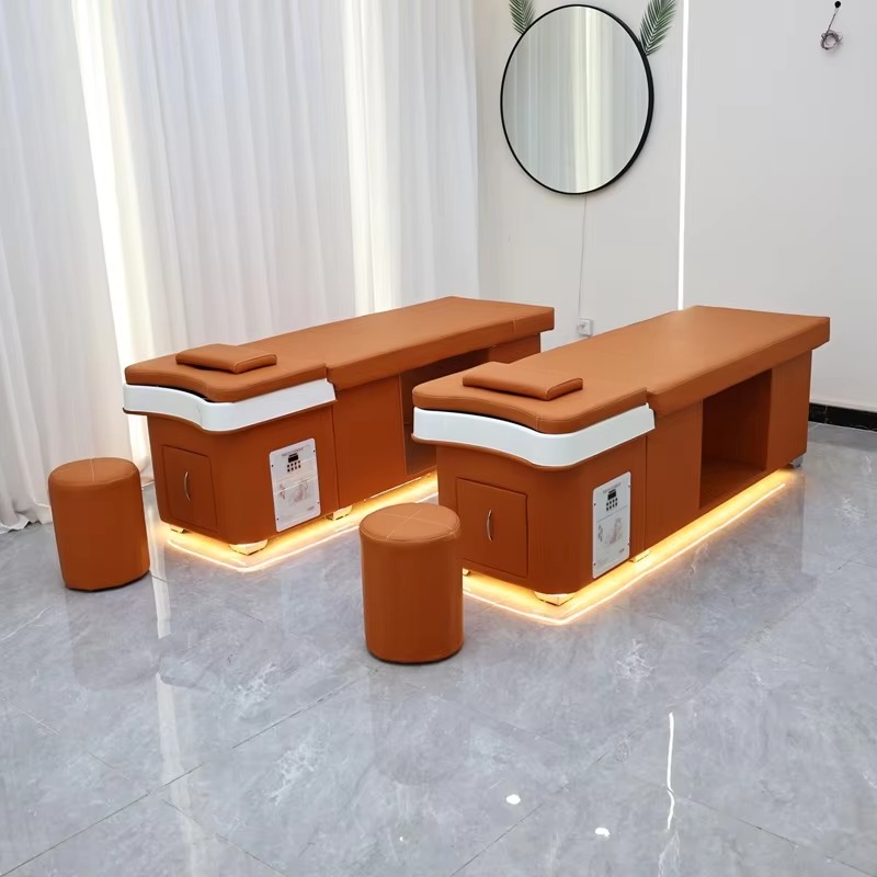 Luxury Modern Beauty Salon Spa Electric Water Circulation Hair Washing Therapy Thai Massage Laydown Shampoo Basin Bed Light