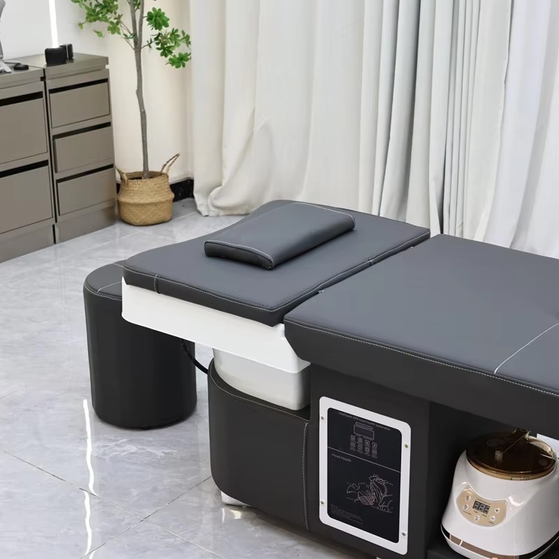 Beauty Salon Luxury Head Spa Equipment Black Shampoo Bed Water Therapy Hair Washing Basin Bed With Water Circulate