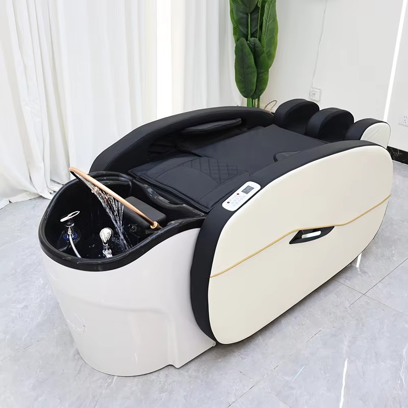 Luxurious Barbershop Furniture Human Touch Massage Head Spa Washing Chair Bed Modern Multifunction Airbag Hair Shampoo Bed