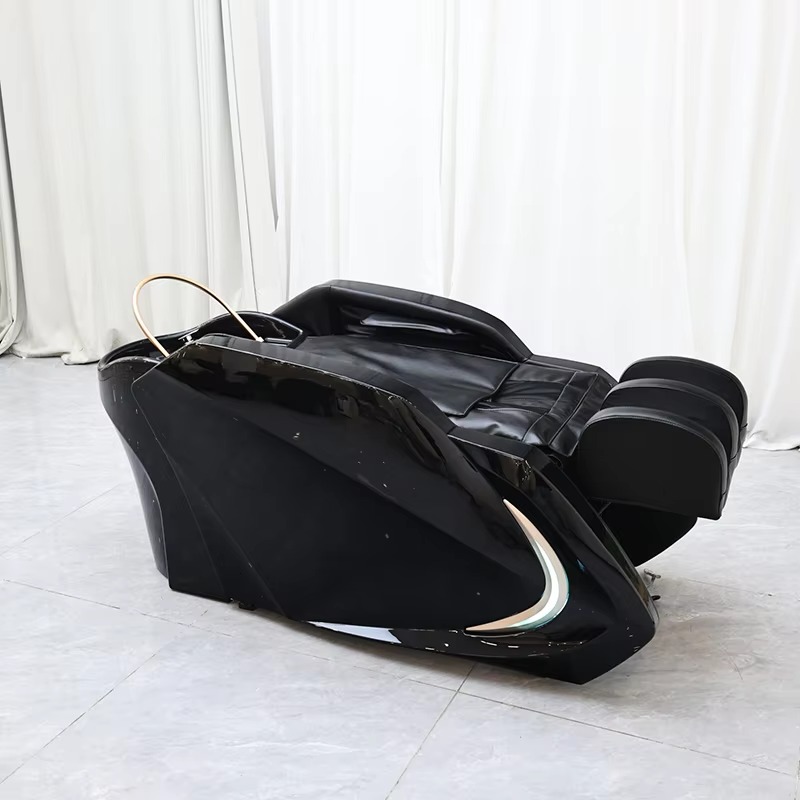 Modern Auto Full Black Fiberglass Washing Bed Luxury Barbershop Equipment Electric Massage Shampoo Bed with Back Heating