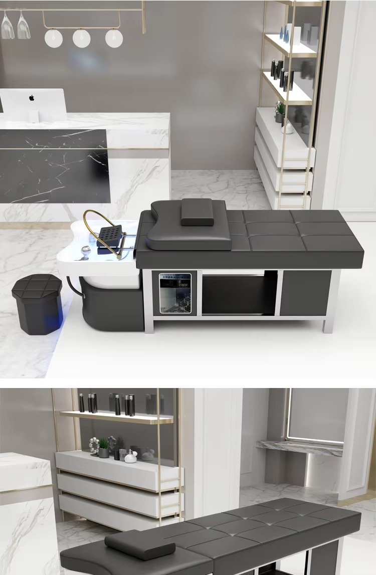 Modern Barbershop Furniture Multifunction Head Therapy Spa Shampoo Chair Luxury Lay Down Thai Washing Bed with Steamer