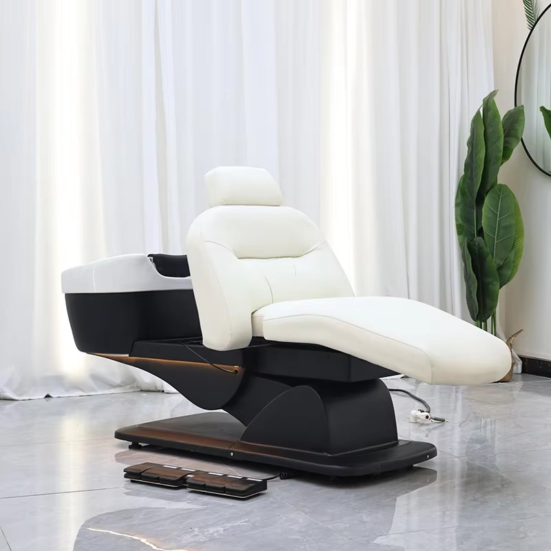 Modern Rotation Barber Shop Furniture Washing Bed Luxury Multifunction Reclining Electric Head Spa Shampoo Chair with Lights