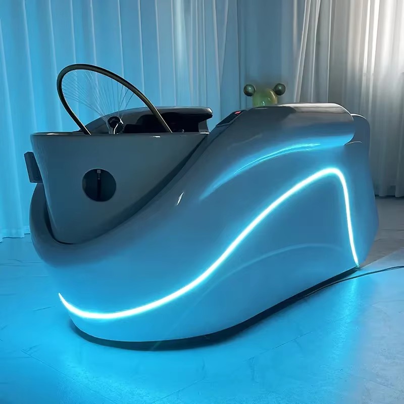 Modern Salon Electric Head Spa Hair Washing Chair Luxury 4D Full Body Massage Electric Shampoo Bed with Light and Steamer