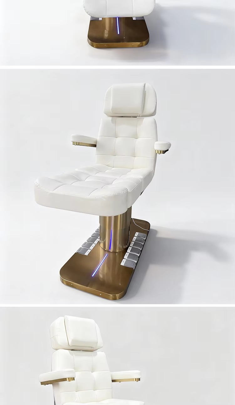 Modern White Gold Beauty Salon Furniture 3 Motors Massage Table and Bed Luxury Electric Extension Facial Spa Chair Bed