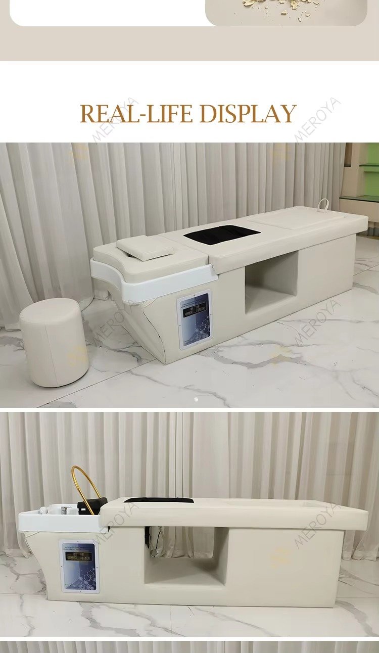 Multifunctional Barbershop Furniture Lay Down Washing Chair Bed Modern Thai Electric Massage Head Spa Shampoo Bed with Foot Bath