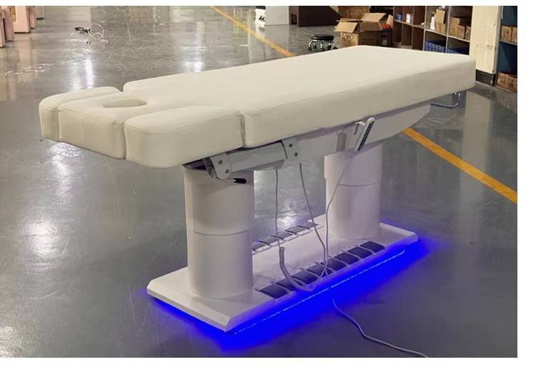 White 4 Motor Electric Adjustable Beauty Saloon Eyelash Bed Heavy Duty Foot Control Threapy Cosmetic Facial Salon Massage Table