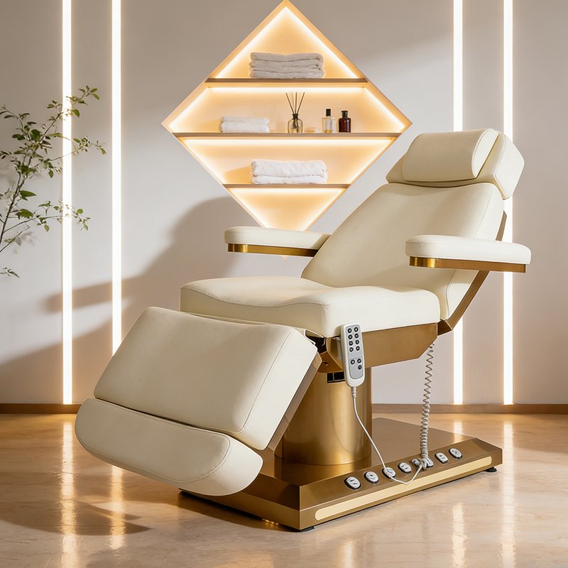High Quality 3 Motor Electric Massage Table Spa Bed Luxury Gold Foot C... - Massage Bed | Nova Spa Equipment