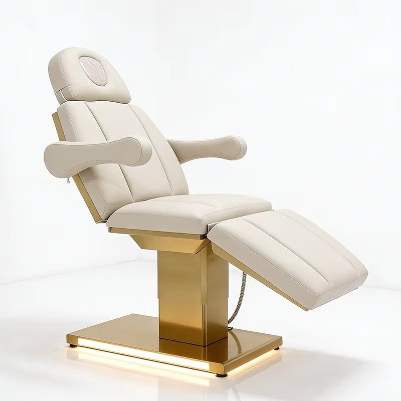 Beauty Salon Esthetician Gold Base Curved Facial Spa Bed Electric Cosm... - Massage Bed | Nova Spa Equipment
