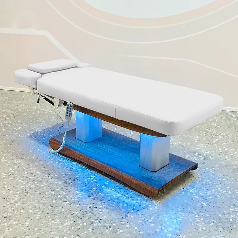 Solid Wood Base White Massage Table 4 Motors Electric Adjustable Recli... - Massage Bed | Nova Spa Equipment