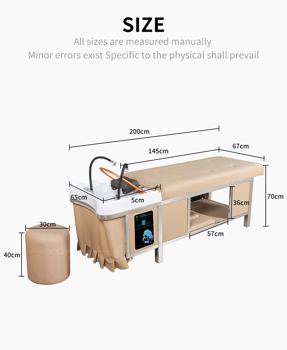 Multi Function Salon Furniture Equipment Double Tap Water Circulation Head Spa Stainless Steel Frame Massage Table Shampoo Bed