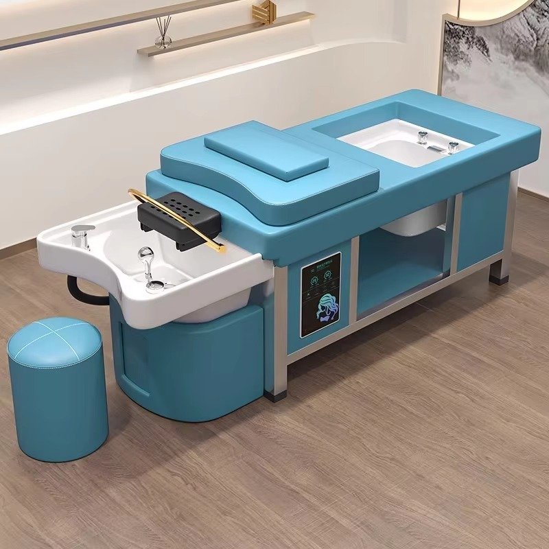 Modern Thai Spa Head Water Therapy Treatment Lay Down Washing With Foot Basin Massage Chair Salon Shampoo Bed