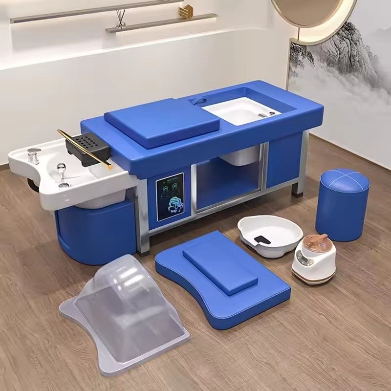Modern Thai Spa Head Water Therapy Treatment Lay Down Washing With Foot Basin Massage Chair Salon Shampoo Bed