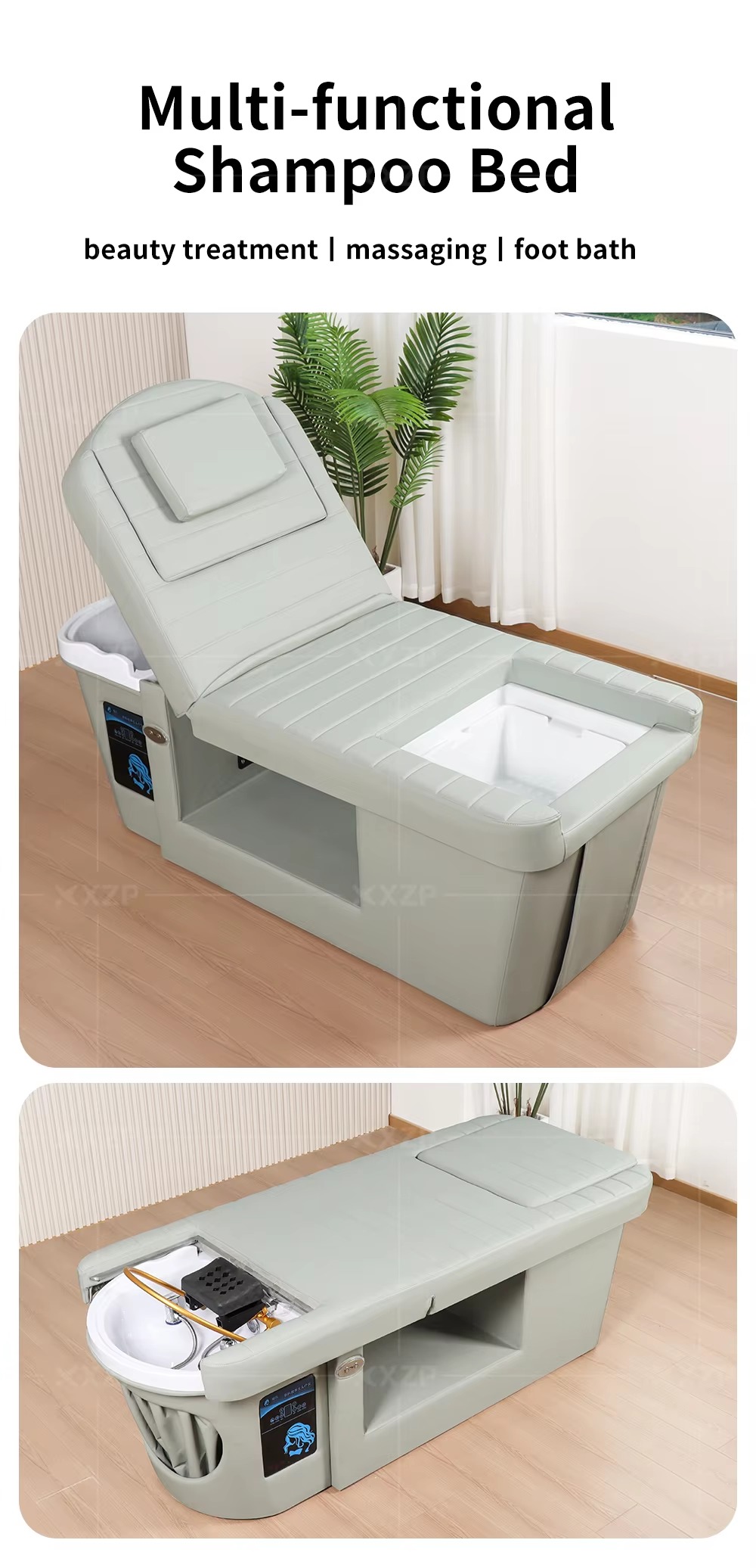 Multi-functional Massage Table Head Spa Bed with Shampoo Massage Footbath & Pedicure-for Hotel Living Room & Beauty Salon