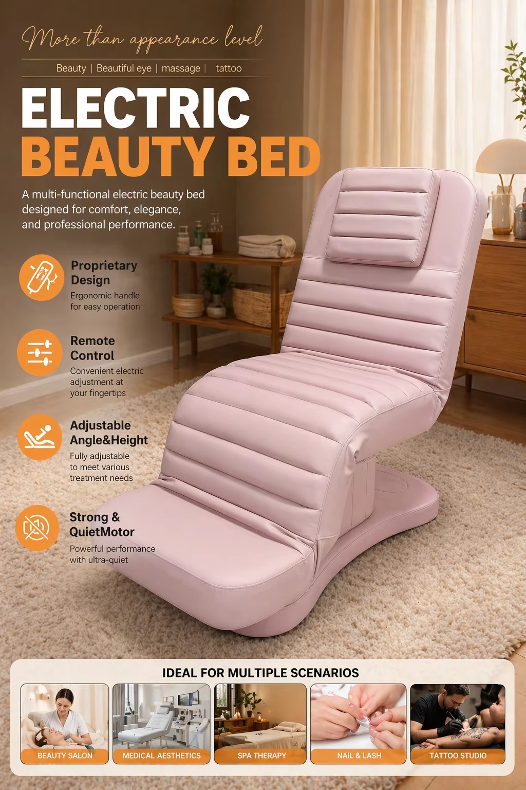 Electric Beauty Bed 3 Motors Salon Furniture Spa Bed Height Adjustable Massage Table Electric Reclining for Esthetician