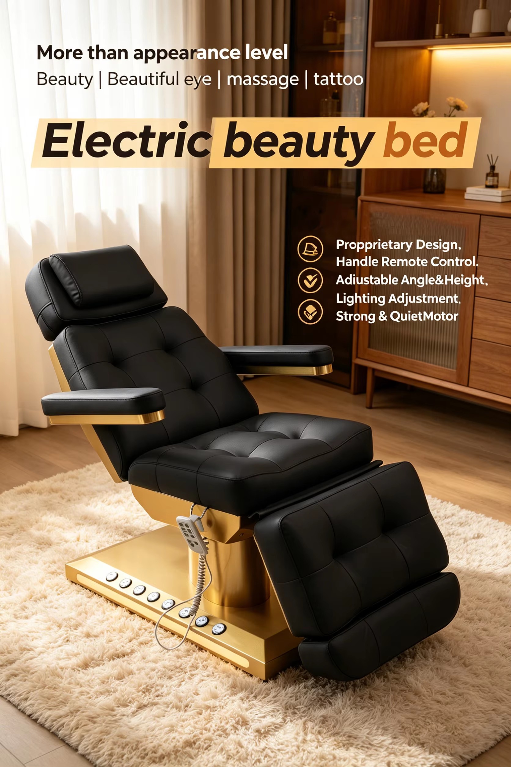 1_-from-avif Beauty Bed with LED Light Strips Motorized Backrest Legrest Height Adj... - Beauty Spa Bed | Nova Spa Equipment