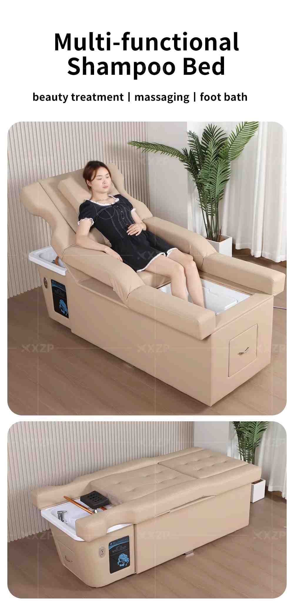 Luxury Multi-function Electric Massage Table Thai Head Therapy Spa Shampoo Bed Water Circulation Steamer Head Spa and Foot Spa