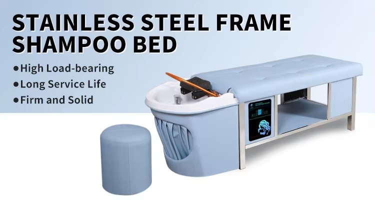 Hair Salon Furniture Thai Massage Shampoo Bed Stainless Steel Frame Beauty Salon Salon Center Head Spa Bed