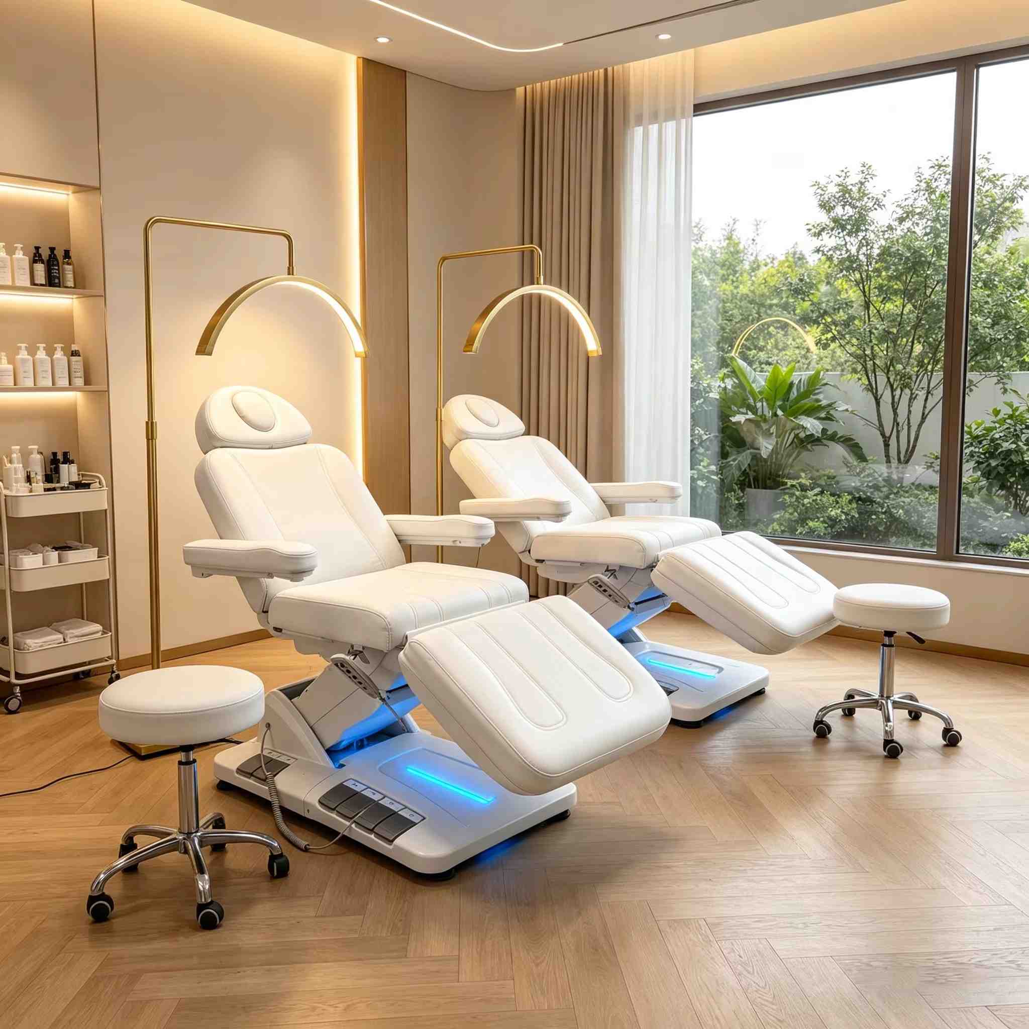 Electric Beauty Bed with Foot Control, LED Light Base & 3 4 Motors - Professional Facial Spa Treatment Chair for Salon