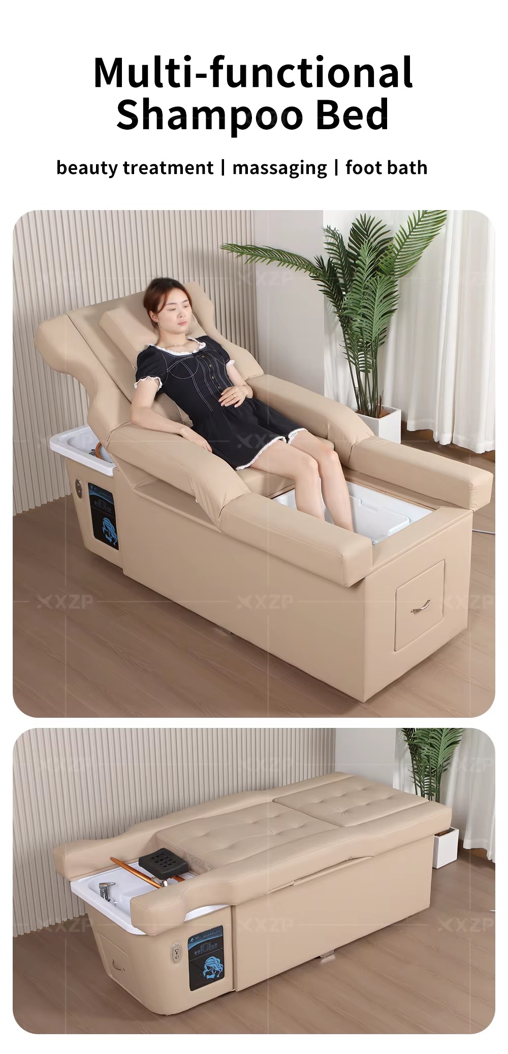 Luxury Salon Spa Electric Back Lift Massage Table Foot Spa Beauty Salon Japanese Head Spa Shampoo Bed