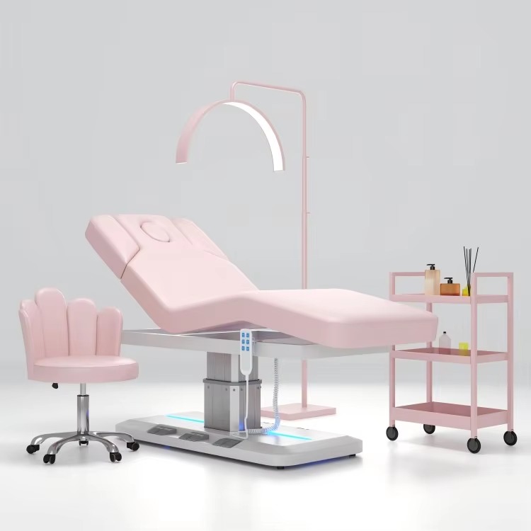 Modern Beauty Salon 3 Motors Electric Massage Table and Chair Luxury Pink Custom Eyelash Extension Bed with Foot Control