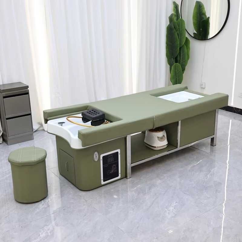 Luxury  Multifunction Electric Massage Shampoo Bed with Backrest Lift and Spa Pedicure Basin Automatic Head Spa Shampoo Bed