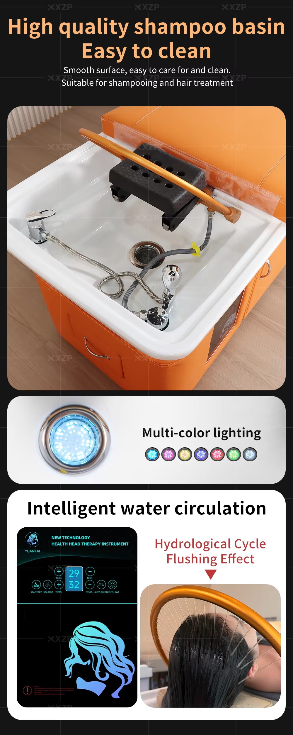 Factory High-end Modern Salon Furniture Massage Table Treatment Bed Beauty Salon Ceramic Basin Head Spa Shampoo Bed